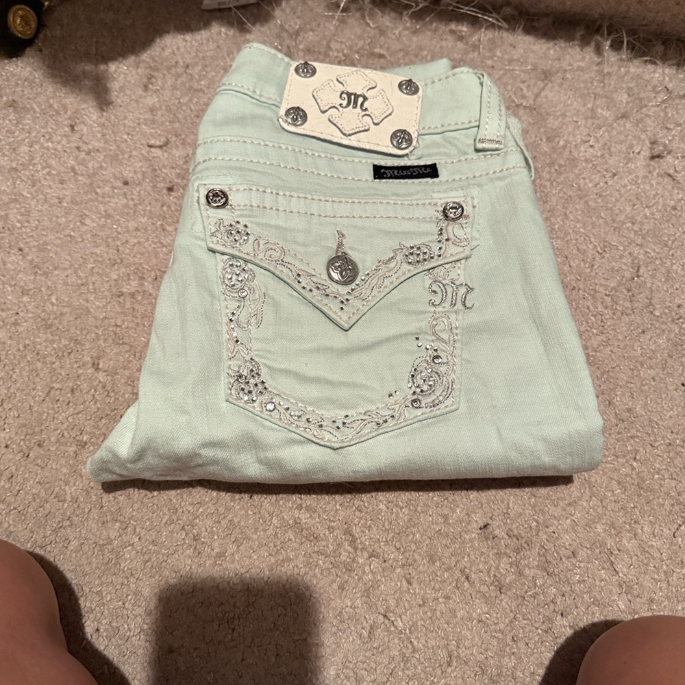 Miss Me Light Green Embellished Boot Cut Jeans